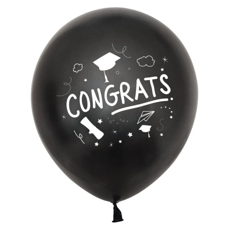 10pcs Black Congrats 12" Latex Balloon for Celebratory Events