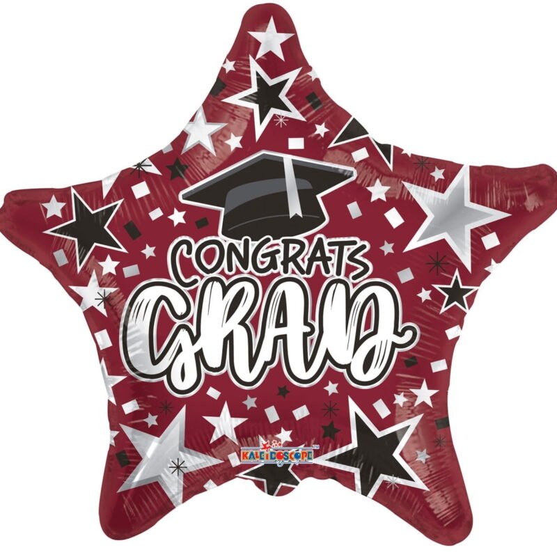 18" Congrats Graduation Burgundy Star Foil Balloons