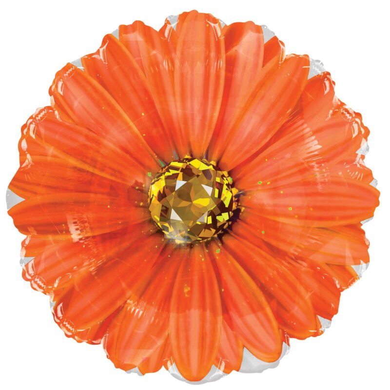18" Orange Rhinestone Daisy Flower Print Foil Balloon