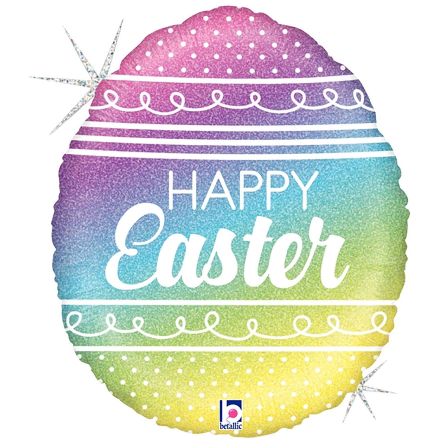 18 inch Pastel Rainbow Easter Egg Betallic Foil Mylar Balloon - Party Supplies Decorations