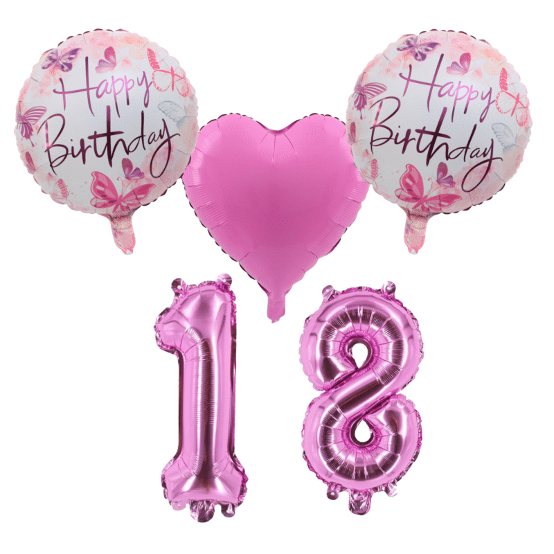 18th Birthday Butterfly Pink Foil Balloon Set Party Decor