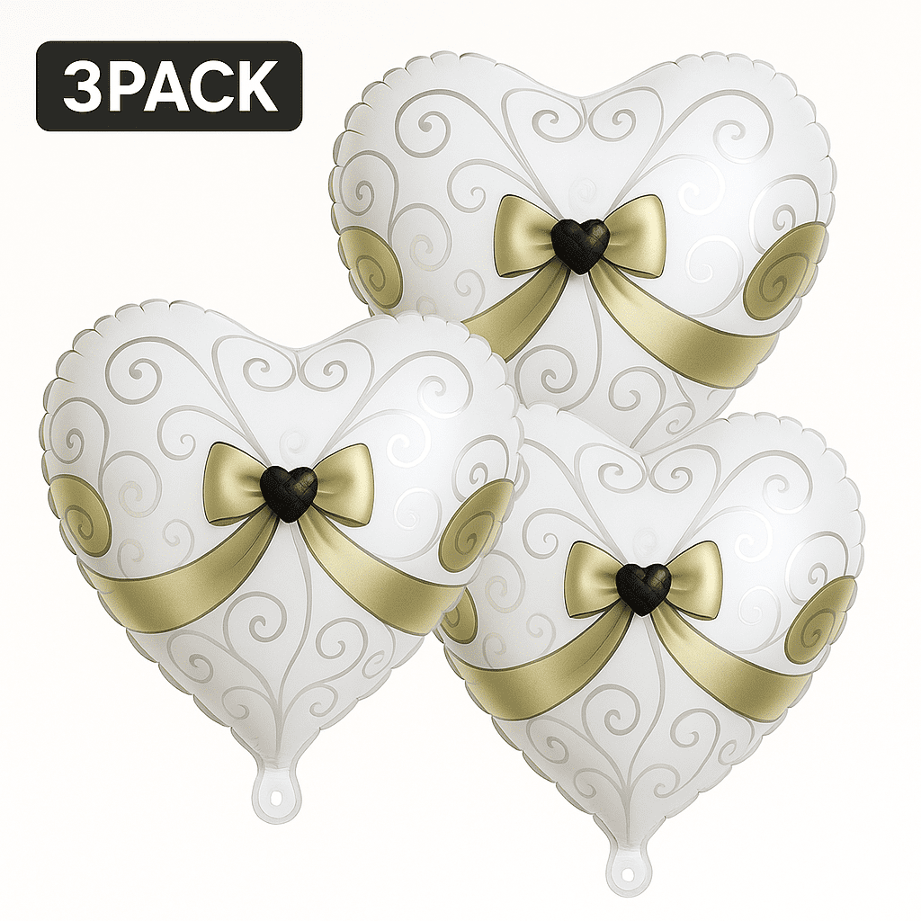 White Gold Heart Balloons 3 Pack Wedding Anniversary Party Decor balloons - Image 2