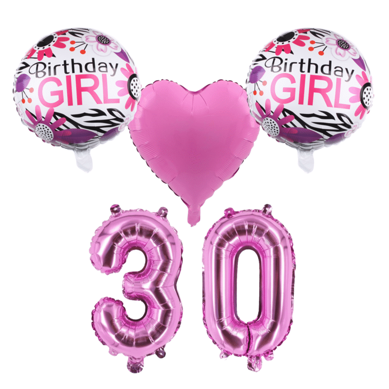 30th Birthday Girl Party Balloons Pink Foil Number Balloons Set