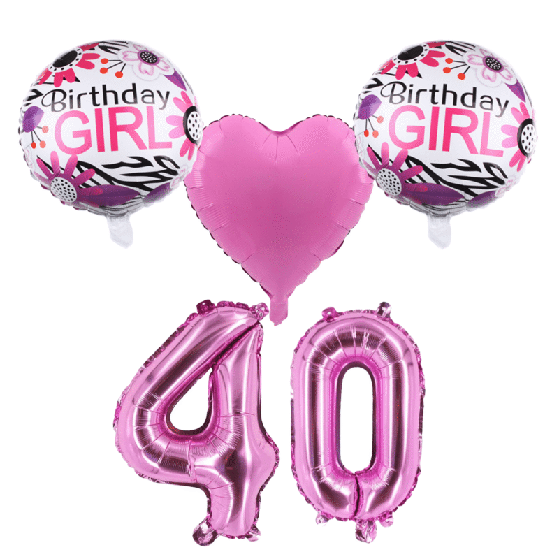 40th Birthday Girl Pink Foil Balloon Set Party Decor