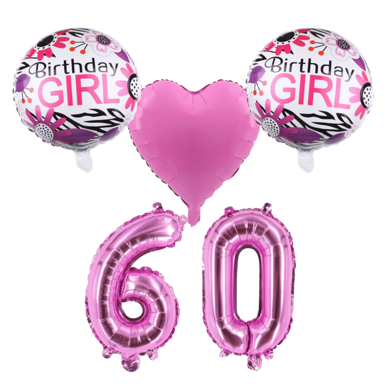 60th Birthday Girl Party Balloons Pink Floral Number Balloons