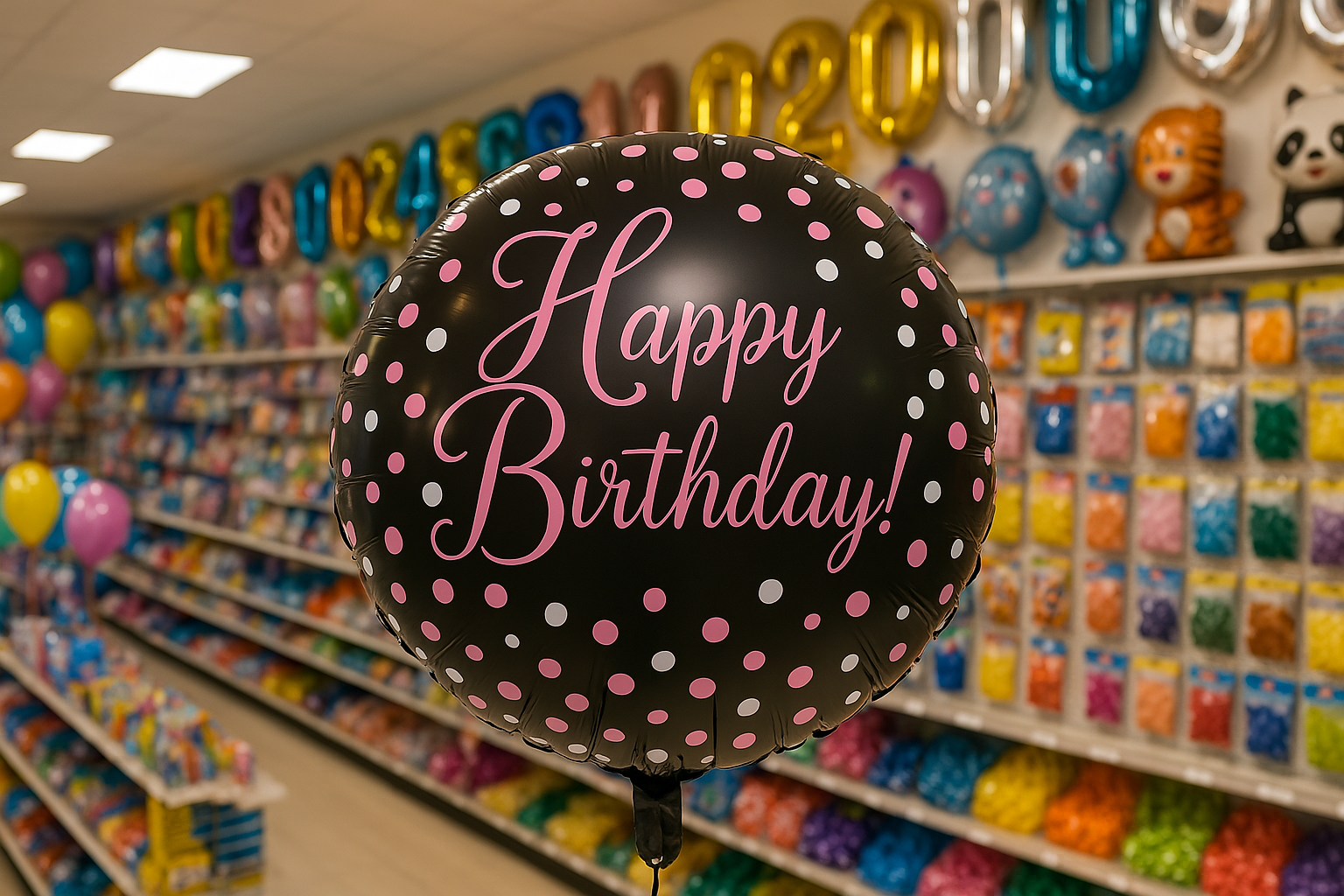 Happy Birthday Party Balloons 3 Pack Pink Black Dots Foil balloons - Image 3