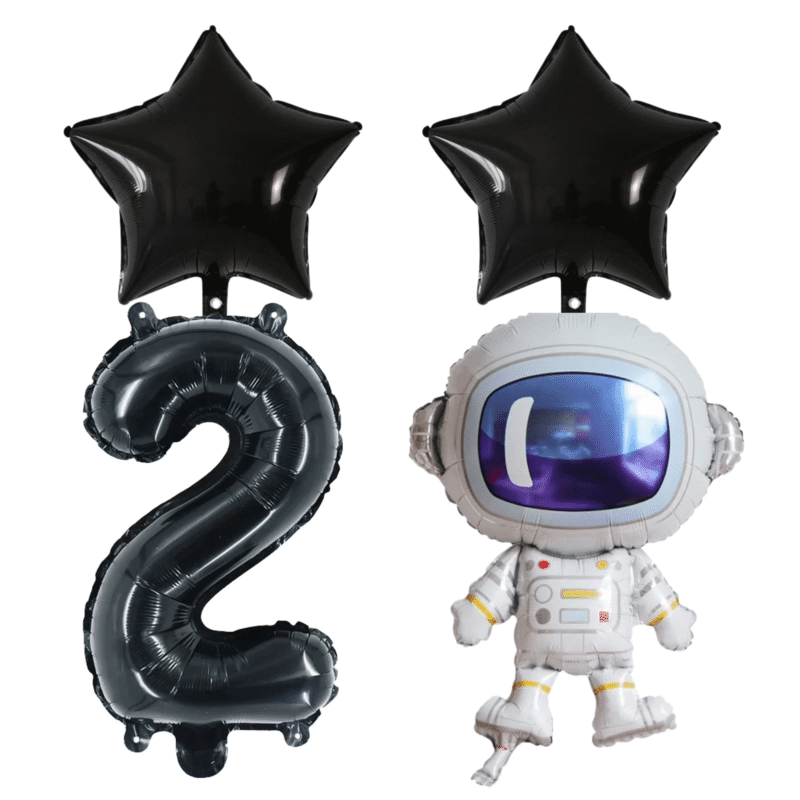 Astronaut 2nd Birthday Party Balloons Black Silver Foil Number 2 Set