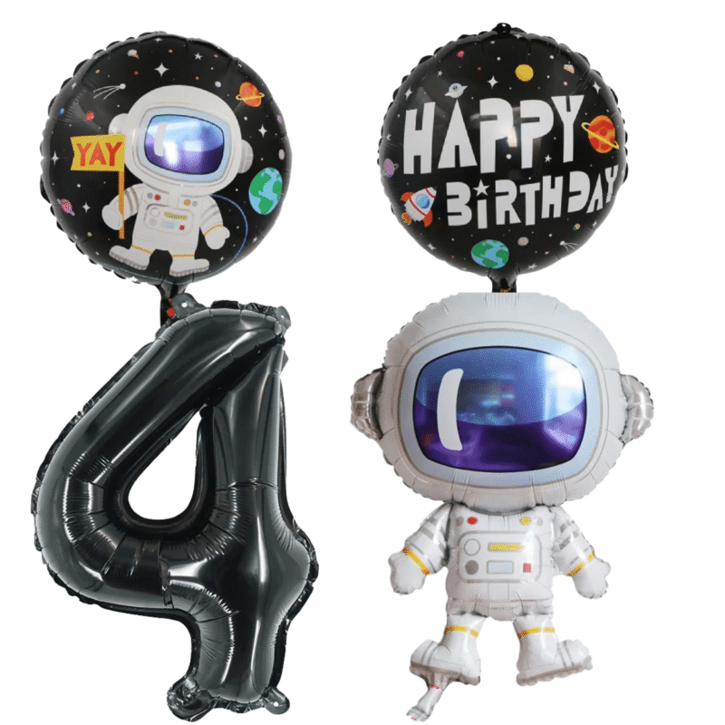 Astronaut 4th Birthday Party Balloons Foil Number Set Black Silver Kids