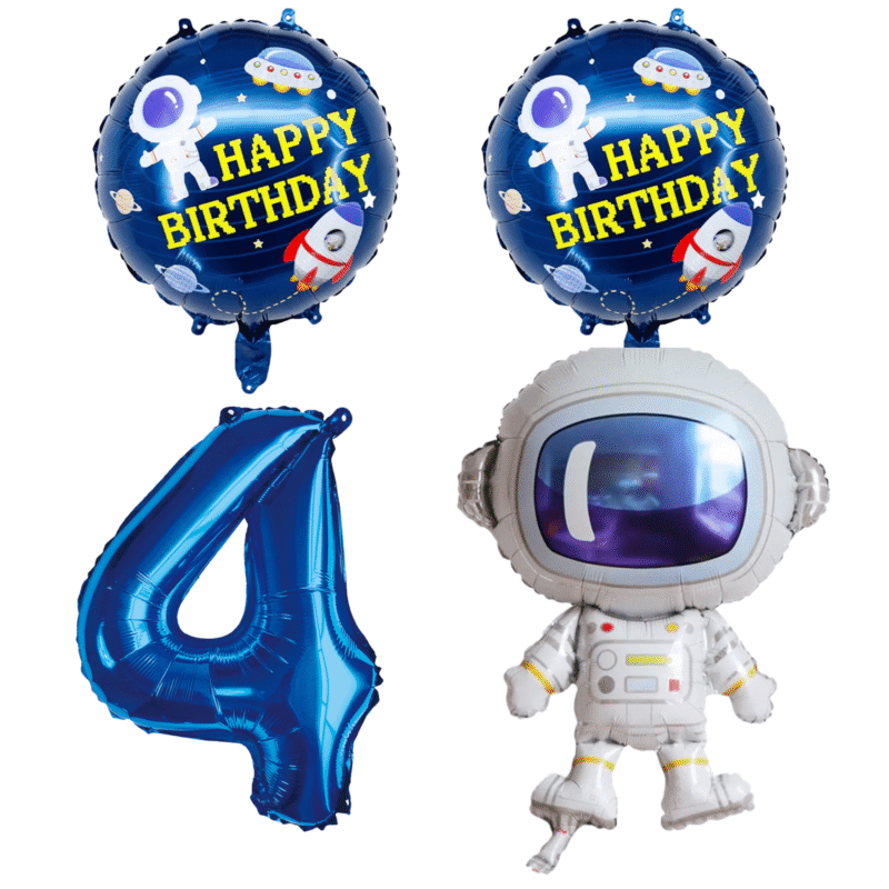 Astronaut 4th Birthday Party Balloons Set Blue Silver Foil