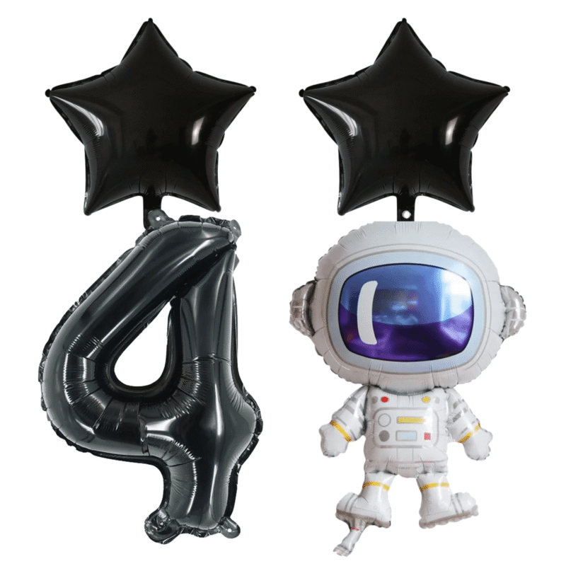 Astronaut 4th Birthday Party Foil Balloons Black Silver Number Set