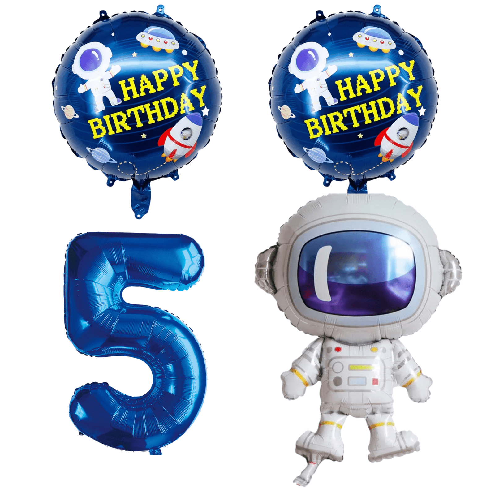 Astronaut 5th Birthday Party Balloons Kit Blue Foil Number