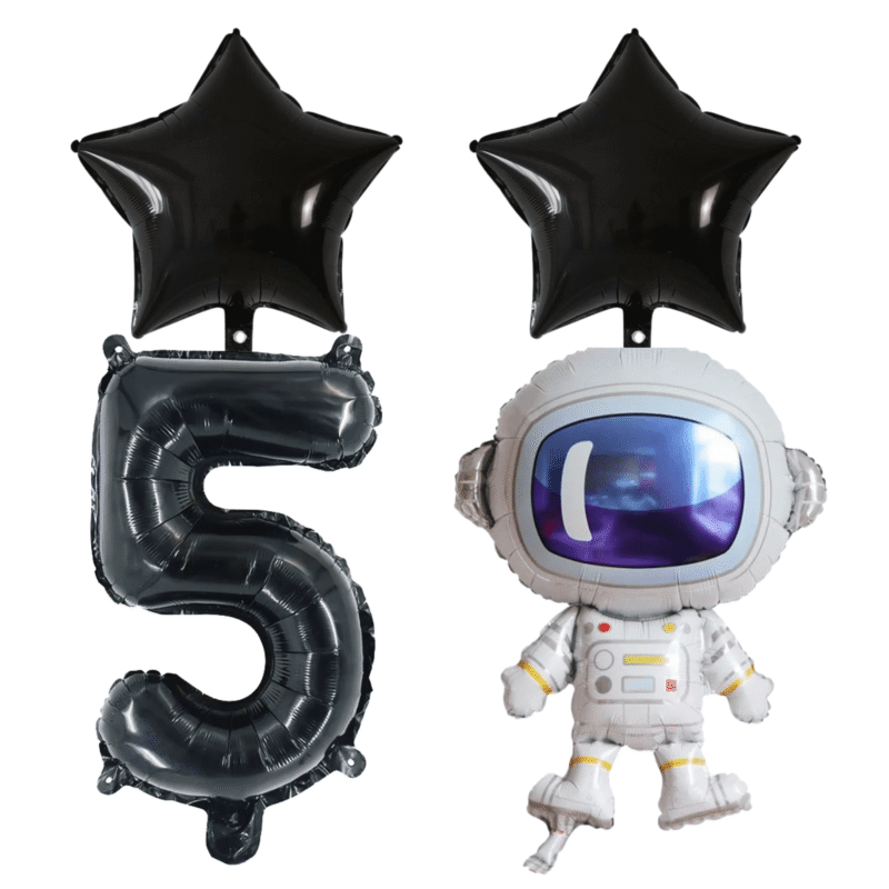 Astronaut 5th Birthday Party Foil Balloons Black Number Star Set