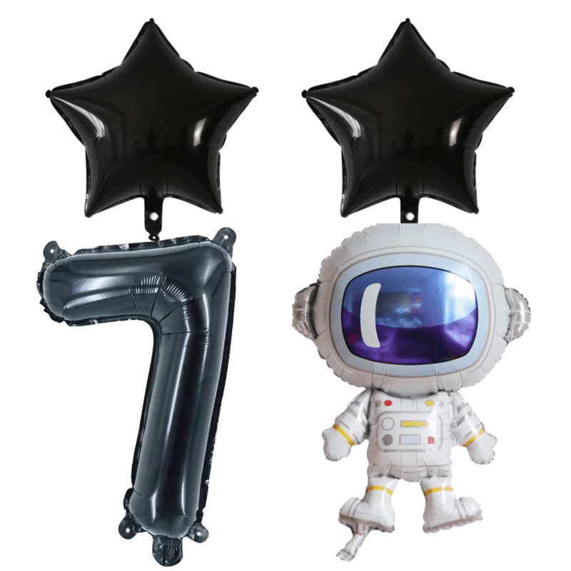 Astronaut 7th Birthday Party Foil Balloons Black Number Star Set