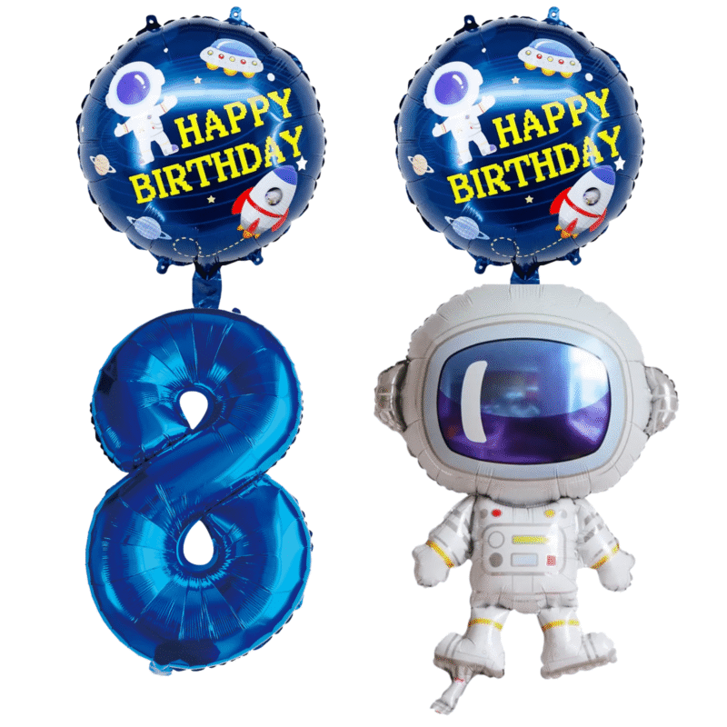 Astronaut 8th Birthday Party Balloons Blue Foil Number Set