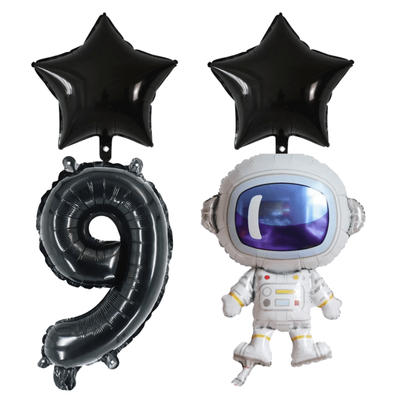 Astronaut 9th Birthday Party Foil Balloons Black Number Star Set