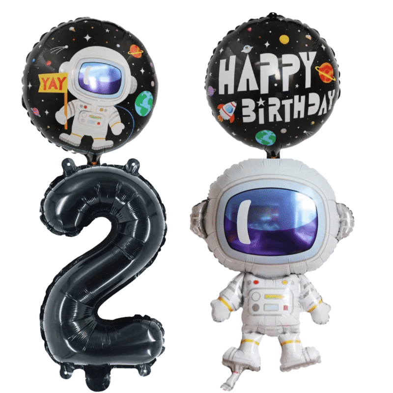 Astronaut Number 2 Birthday Party Foil Balloons Set Black White Kids