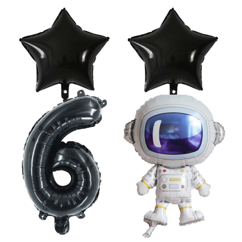 Astronaut Number 6 Birthday Party Foil Balloon Set Black
