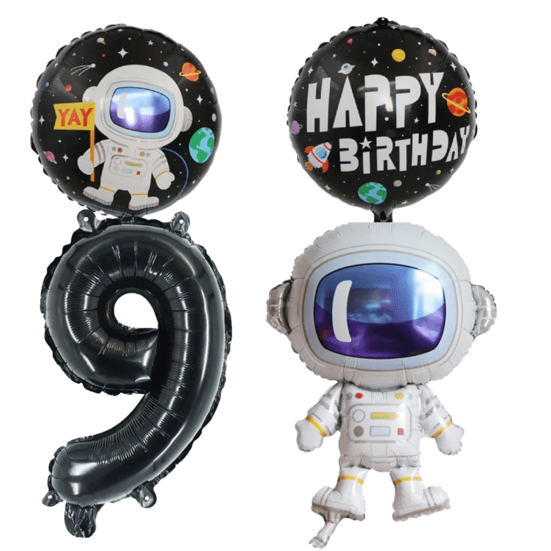 Astronaut Number 9 Birthday Party Foil Balloons Black White Space