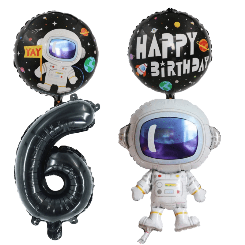 Astronaut Space 6th Birthday Party Foil Balloons Number Set Black Silver