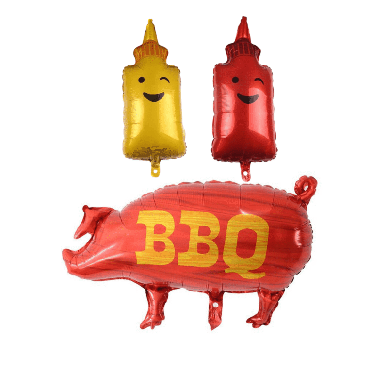 BBQ Balloon Set – Pig, Ketchup, and Mustard Foil Balloons for BBQ Parties