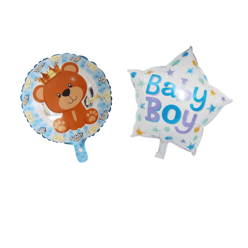 Baby Boy Balloon Set with Teddy Bear and Star Foil Balloons for Baby Shower or Newborn Party Decorations