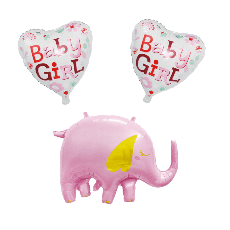 Baby Girl Balloon Set with Pink Elephant and Heart Foil Balloons for Baby Shower or Newborn Party Decorations