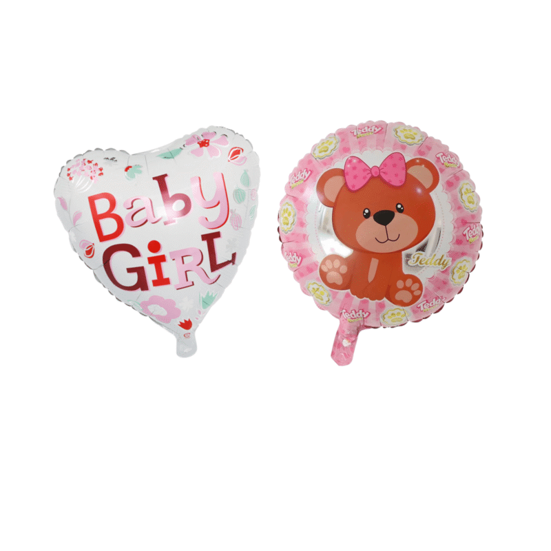 Baby Girl Balloon Set with Teddy Bear and Heart Foil Balloons for Baby Shower or Newborn Party Decorations