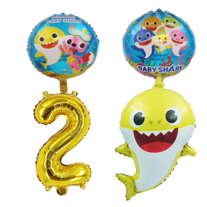 Baby Shark 2nd Birthday Party Foil Balloon Set Gold Blue