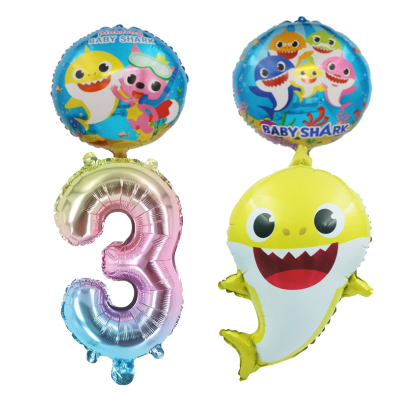 Baby Shark 3rd Birthday Foil Balloon Set Number 3 Pastel