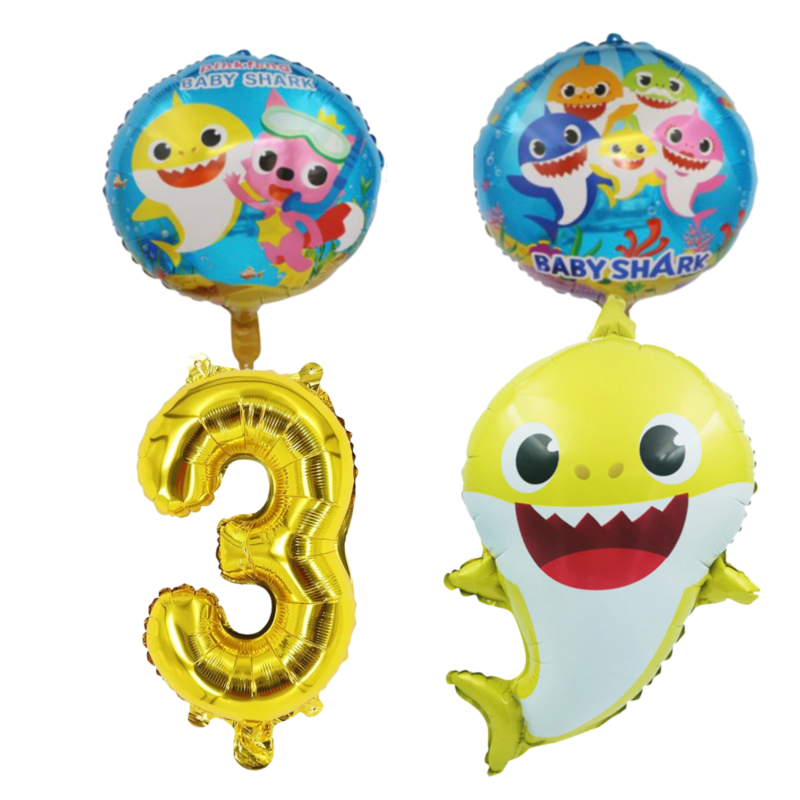 Baby Shark 3rd Birthday Party Foil Balloons Gold Number Set