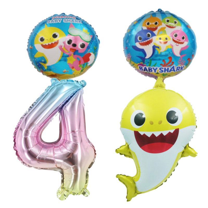 Baby Shark 4th Birthday Foil Balloon Set Party Decor Pink Blue