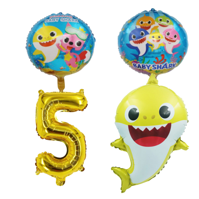 Baby Shark 5th Birthday Party Foil Balloons Gold Number Set