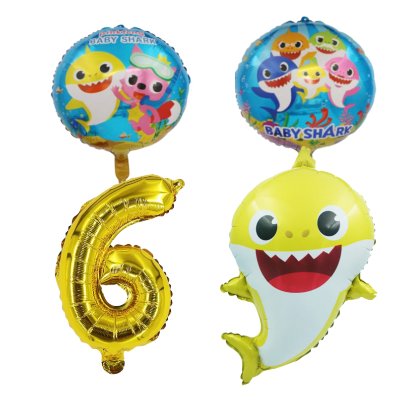 Baby Shark Number 6 Foil Balloon Party Set Kids Birthday Gold Blue