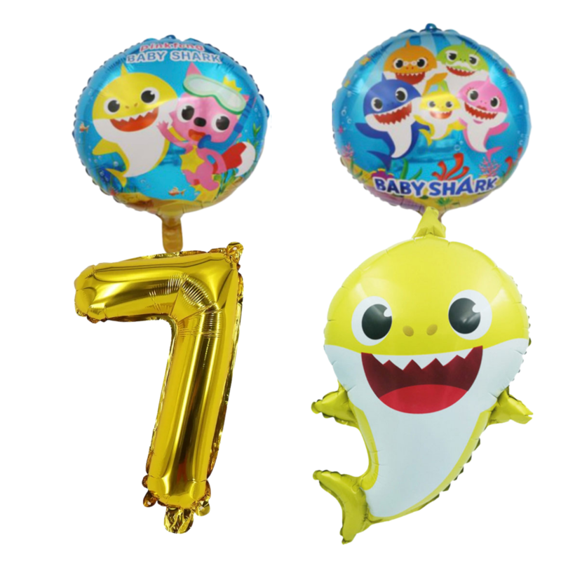 Baby Shark Number 7 Birthday Party Foil Balloons Gold Blue Kids