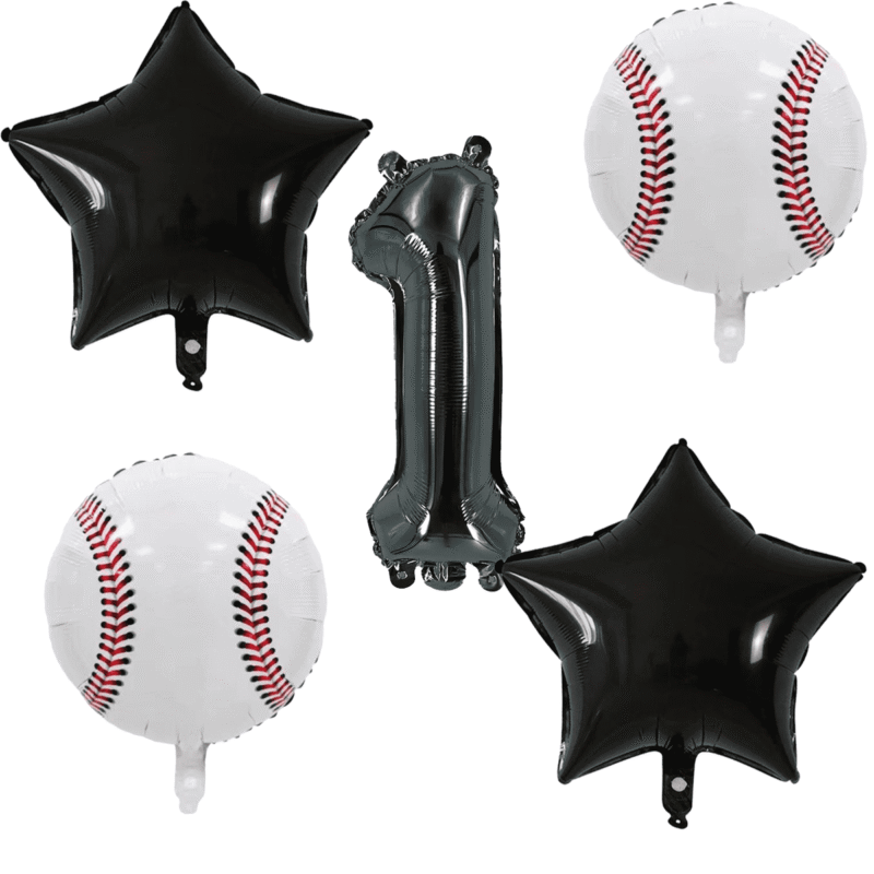 Baseball 1st Birthday Party Balloons Set Black White Foil Balloons