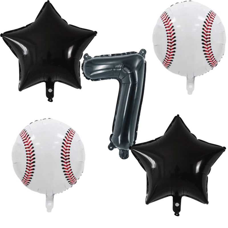 Baseball 7th Birthday Party Balloons Black White Star Number Foil Balloons