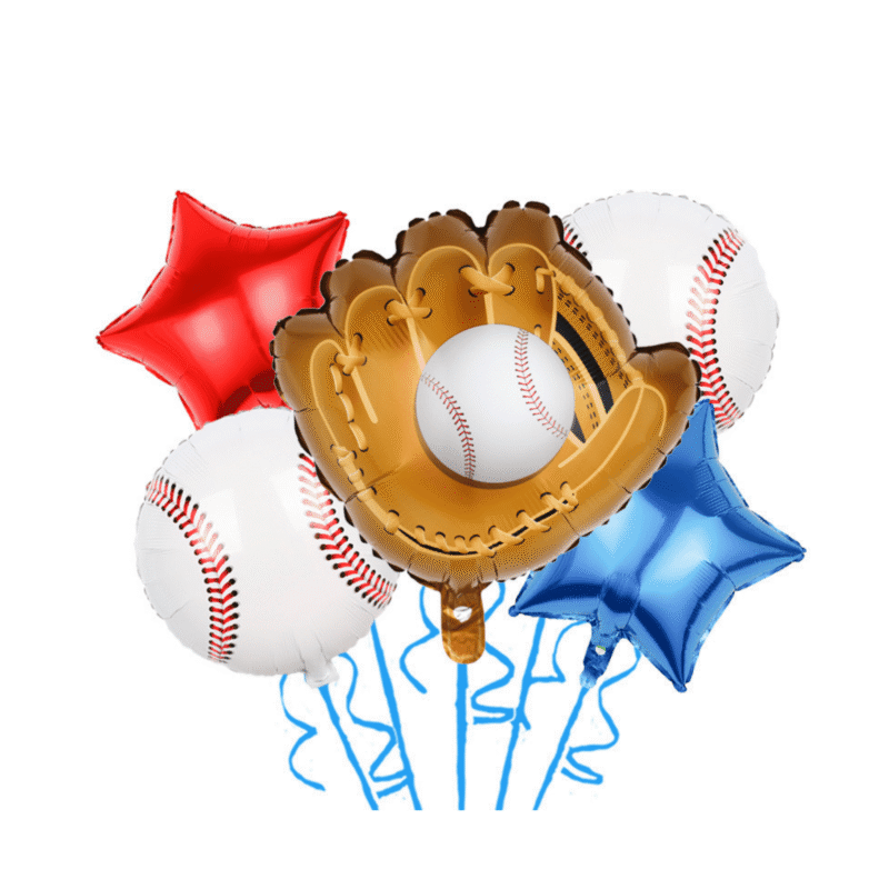 Baseball Themed Party Balloons Set - Baseball Glove Balloon with Red and Blue Stars