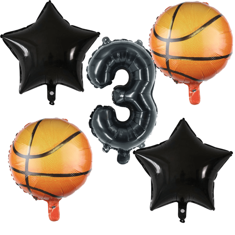Basketball 3rd Birthday Party Balloons Number 3 Black Orange Foil Set Balloons