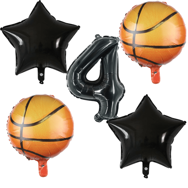 Basketball 4th Birthday Party Balloons Black Orange Number Foil Set Balloons