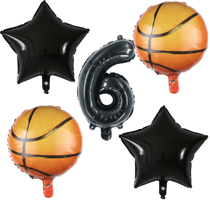 Basketball 6th Birthday Party Foil Balloons Number 6 Set Black Orange Balloons