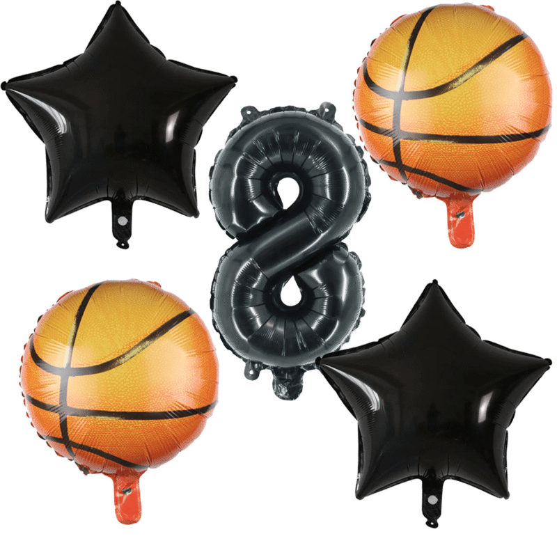 Basketball Number 8 Birthday Party Balloons Black Orange Star Foil Set Balloons