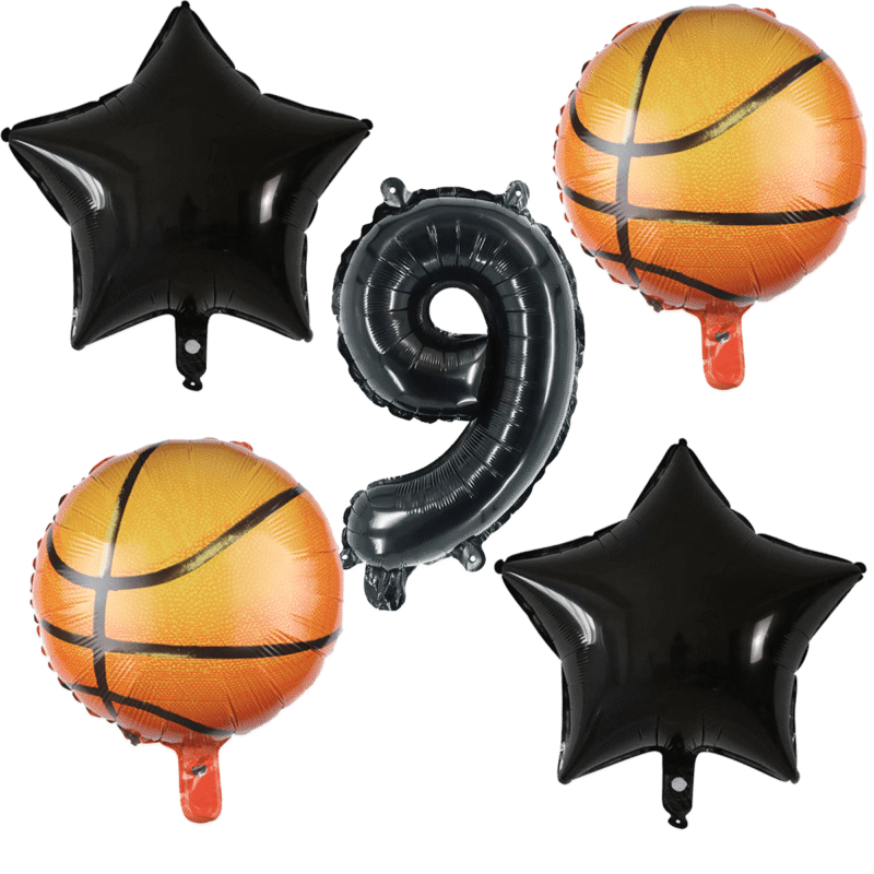 Basketball Number 9 Birthday Party Balloons Black Orange Foil Balloons
