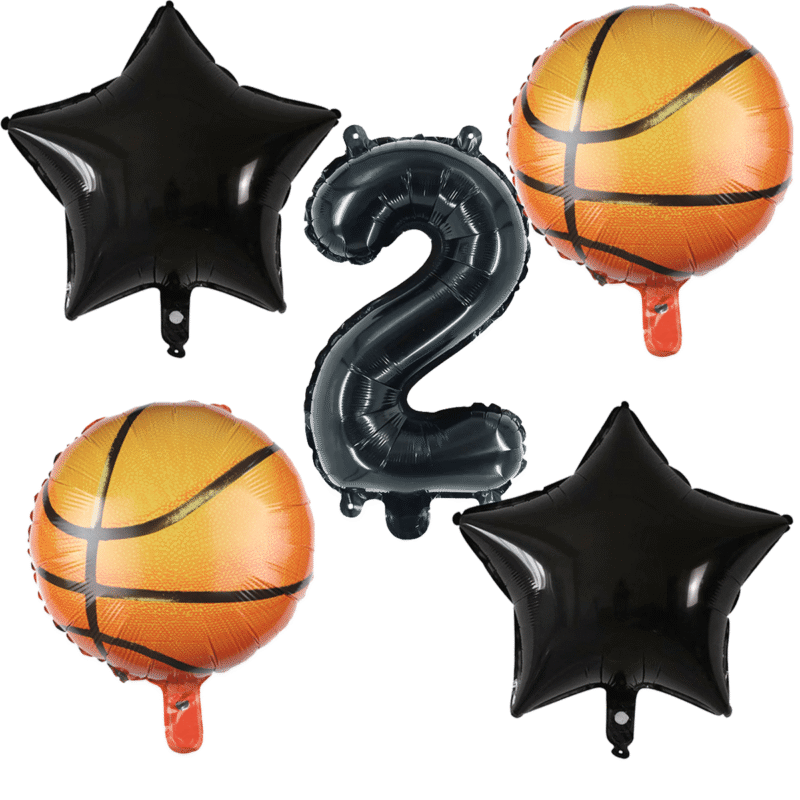 Basketball Party Number 2 Foil Balloon Set Black Orange Kids Birthday Balloons