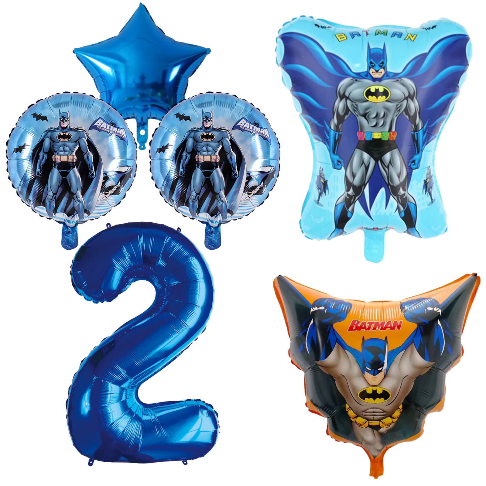 Batman 2nd Birthday Party Balloons Set Blue Foil 5pc balloons