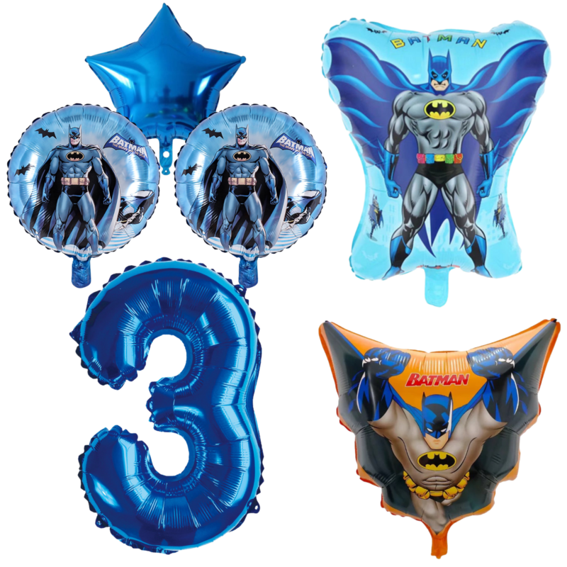 Batman 3rd Birthday Party Balloons Set Blue Foil 5pc balloons