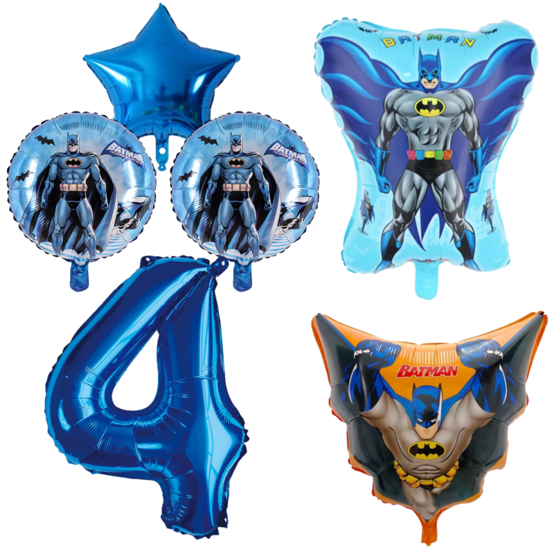 Batman 4th Birthday Party Balloons Set Blue Foil 5pc balloons
