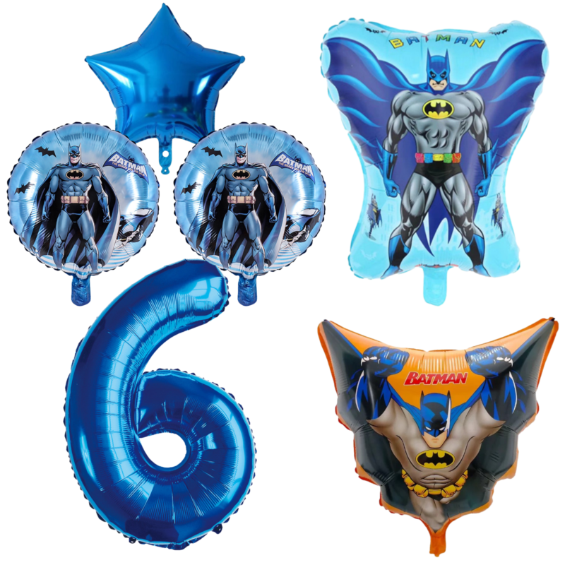 Batman 6th Birthday Party Balloons Set Blue Foil 5pc balloons