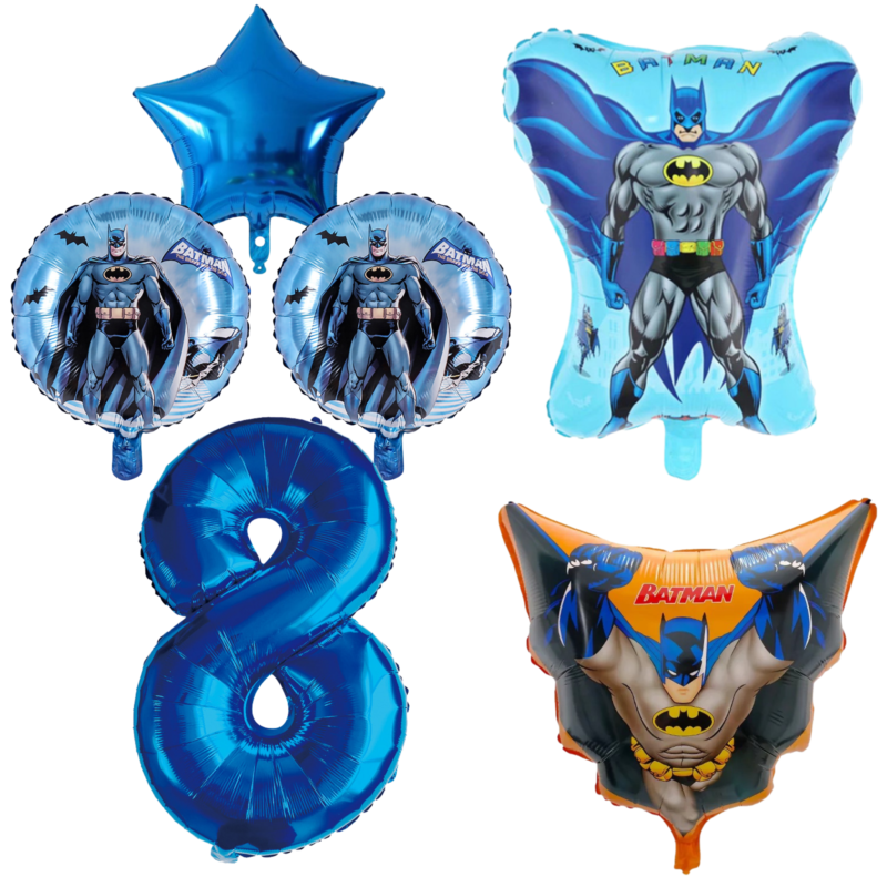 Batman 8th Birthday Party Balloons Set Blue Foil 5pc balloons