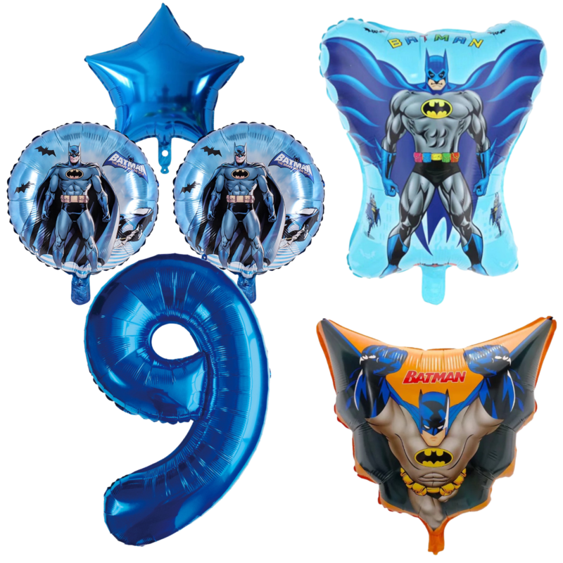 Batman 9th Birthday Party Balloons Set Blue Foil 4pc balloons