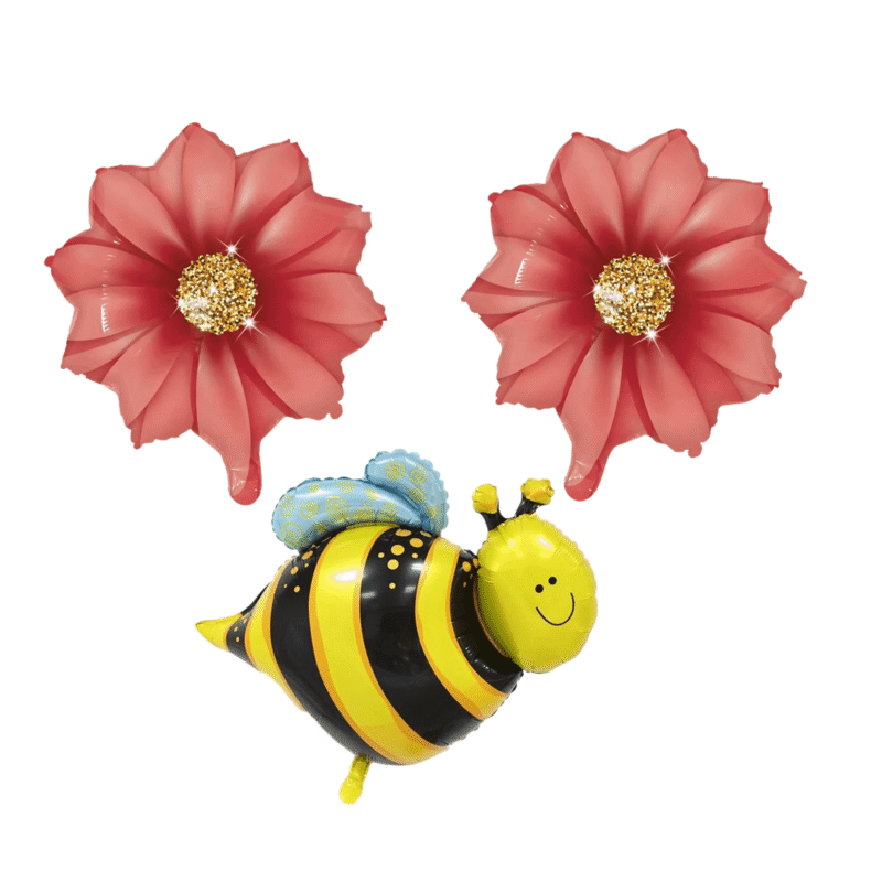 Bee and Pink Flower Balloon Set for Garden or Nature-Themed Party Decorations